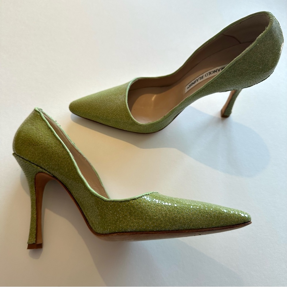 Manolo Blahnik GREAT condition Stingray Heels-Shimmering Lime Green Womens Eu 36